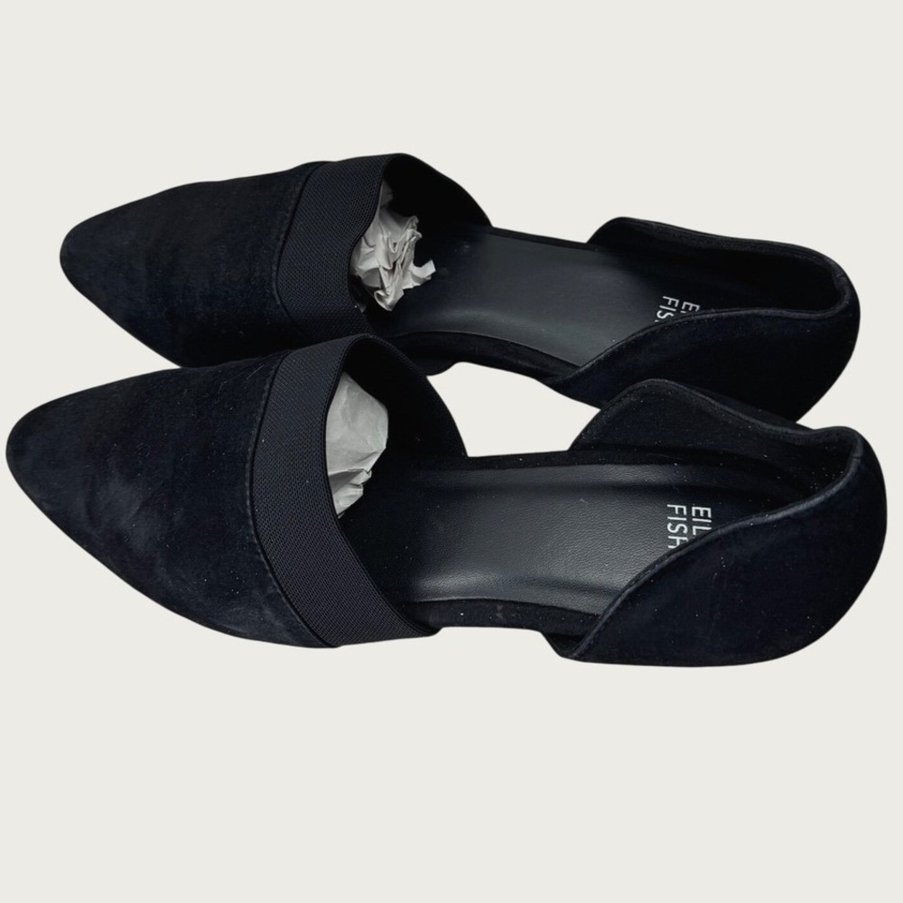 Eileen Fisher D'Orsay Flats Womens 9.5 Black Suede Pointed Toe Minimalist Chic
